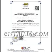 马来西亚公司注册证书pdf模板 Malaysia Company Certificate of Registration PDF