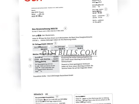 德国地址证明eon天然气 年度账单德语 DE eon Gas bill