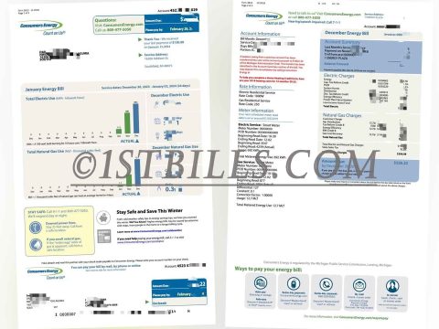 美国地址证明 密歇根州 Consumers Energy 电费账单 Proof of U.S. Address Michigan Consumers Energy Electricity Bill