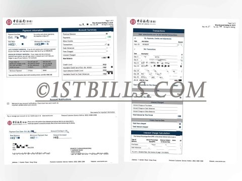 中国银行香港 地址证明 信用卡账单 Bank of China Hong Kong Address proof Credit card bill