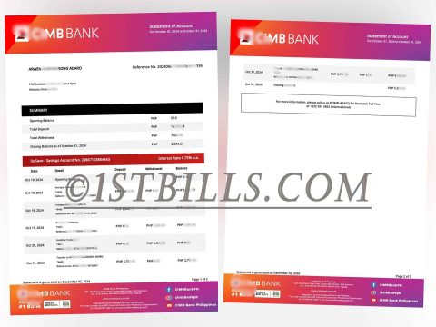 菲律宾 地址证明 CIMB 银行账单 Philippines Proof of Address CIMB Bank Statement