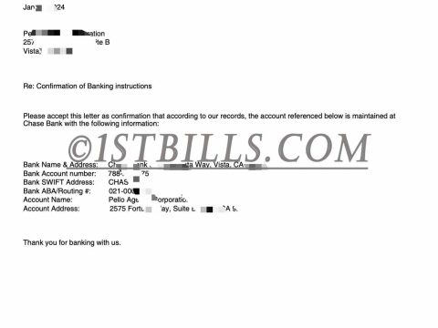 公司账户确认信函 美国大通Chase银行 Chase Bank Corporate Account Confirmation Letter