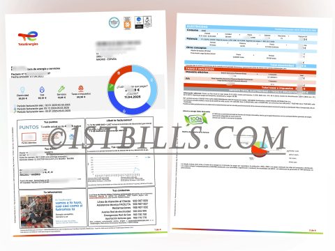 西班牙水电燃气费账单 地址证明 TotalEnergies 电费燃气费账单 西班牙语Spanish electricity, water, and gas bill (address proof) TotalEnergies electricity and gas bill (in Spanish)