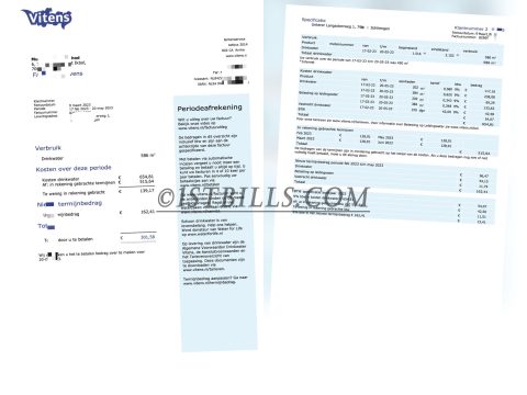 荷兰地址证明 水费账单荷兰语 Holland Vitens Water bill（欧盟地址证明）