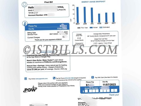 美国宾夕法尼亚州 地址证明  费城PGW燃气账单 Proof of address in Pennsylvania, USA Philadelphia PGW gas bill