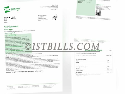 英国地址证明 OVO Energy 英格兰电费账单 Electricity Bills in England PDF