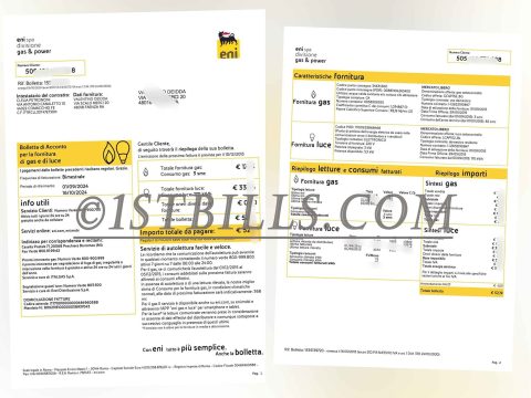 意大利地址证明 水电燃气费账单 eni电费天然气综合账单 Italian address proof: Electricity, water, and gas bills; ENI combined electricity and natural gas bill.