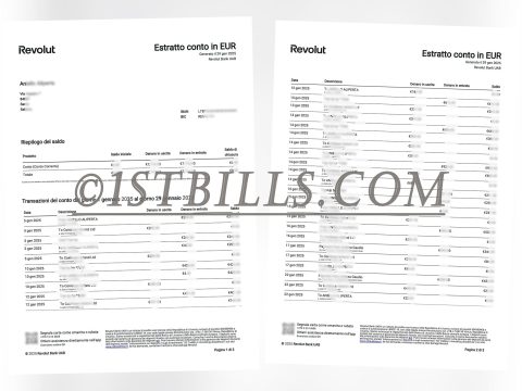 意大利银行对账单 Revolut Bank 银行流水地址证明 Italian bank statement, Revolut Bank, bank statement address proof