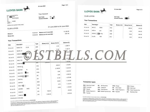 劳埃德银行账单 LLOYDS Bank Statement（英国地址证明）