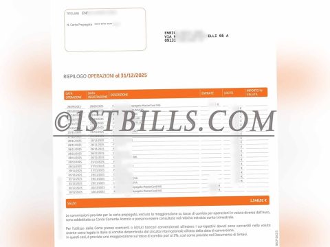 意大利ING银行预付卡账单地址证明 ING Bank Italy Prepaid Card Billing Address Proof