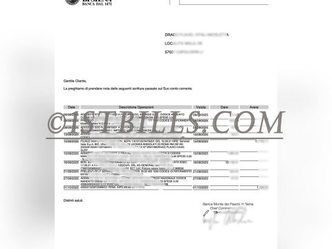 意大利银行对账单 (MPS)Monte dei Paschi di Siena 银行流水地址证明 Italian bank statement (MPS) Monte dei Paschi di Siena Bank statement address proof