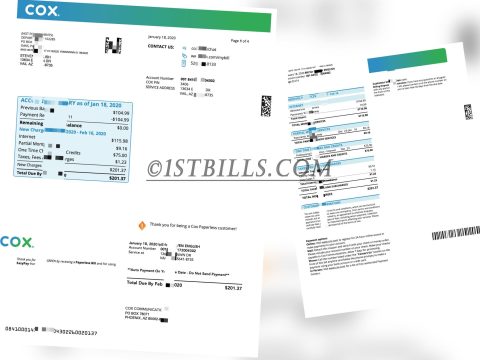 美国地址证明 COX电信公司网费账单 Internet Bill