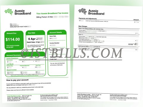 澳洲Aussie Broadband宽度费账单 水电燃气网费账单 地址证明 Australian Aussie Broadband internet bill, utility bills (electricity, water, gas), and proof of address.