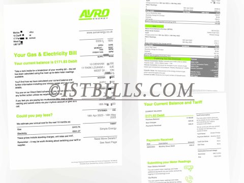 英国地址证明 Avro Energy燃气 英格兰电费账单 Gas Electricity bills in England