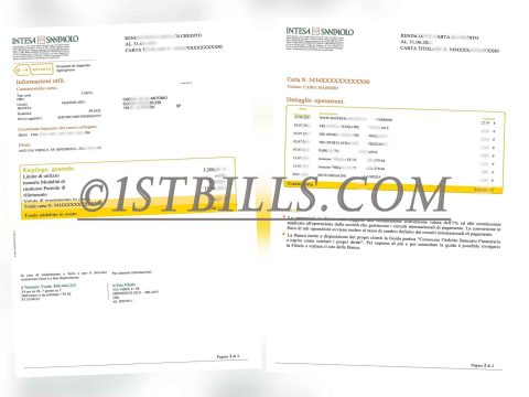 意大利联合圣保罗银行 信用卡账单 地址证明Intesa Sanpaolo Credit Card Statement Proof of Address