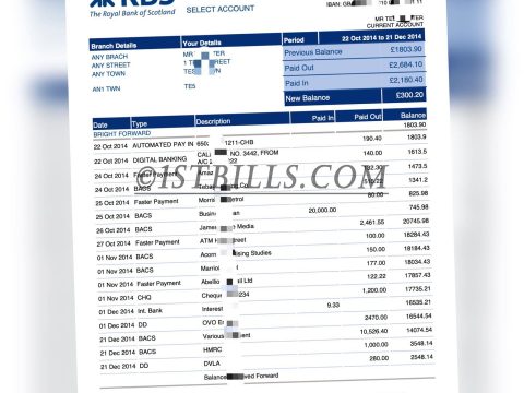 英国RBS银行账单 Bank Statement（英国地址证明）