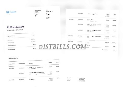 Monese银行账单 Bank Statement（欧盟地址证明）