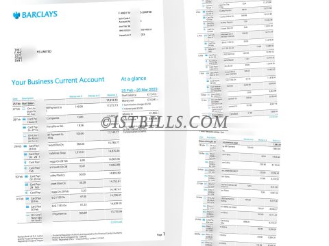 巴克莱 英国公司流水账单 结单证明 BARCLAYS银行账单 UK company registration