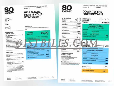 英国地址证明 So Energy电费 燃气账单 UK So Energy Electricity Gas Utility Bill Proof of Address PDF