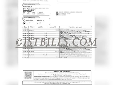 意大利银行对账单 Banco Posta 银行流水地址证明Italian bank statement (Banco Posta) - proof of bank address