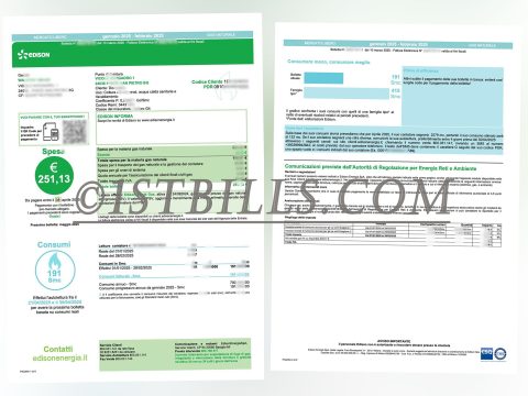 意大利水电费·燃气费账单 意大利Edison燃气账单地址证明 Italian water, electricity, and gas bills; proof of address for gas bills in Edison, Italy.