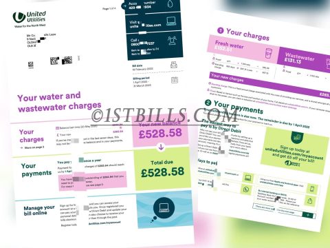 英国地址证明 水费账单 UK united utitities Water bill