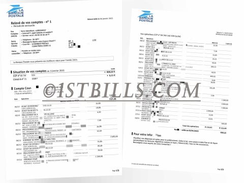 法国邮政银行账单 France LA Banque Postale Bank Statement