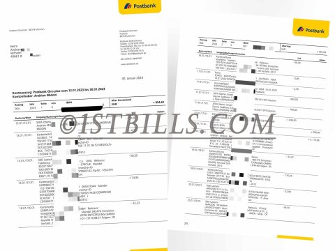 德国邮政银行账单 欧盟地址证明 Germany PostBank Statement EU proof of address PDF