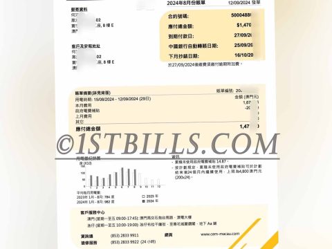 澳门地址证明 电费账单 澳门电力Cem-Macau Macau Address Proof Electricity Bill Cem-Macau
