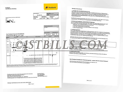 德国邮政银行信用卡账单 欧盟地址证明  Postbank credit card statement Proof of EU address