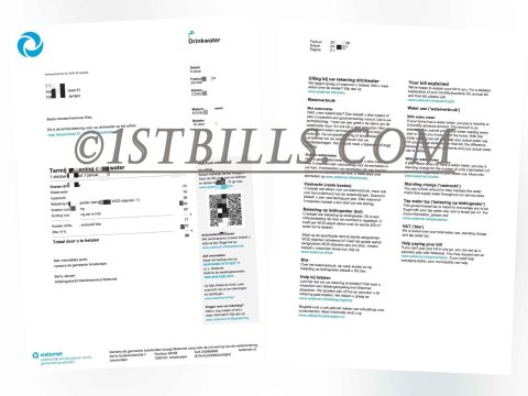 荷兰地址证明 Waternet水费账单荷兰语 Holland Waternet Water Bill PDF