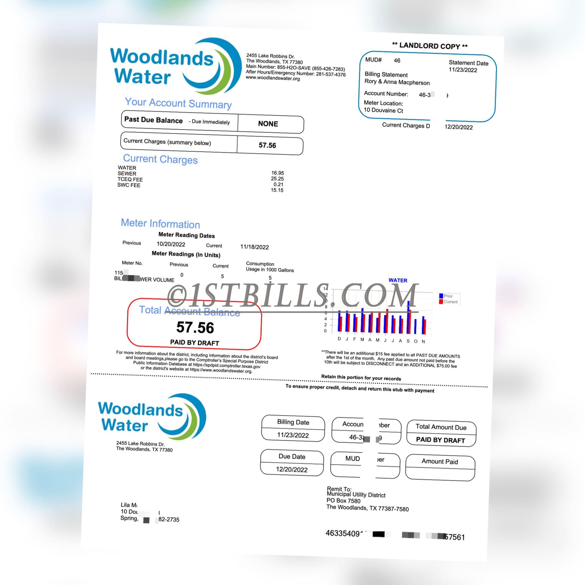美国地址证明 水费账单 德州US Water bill
