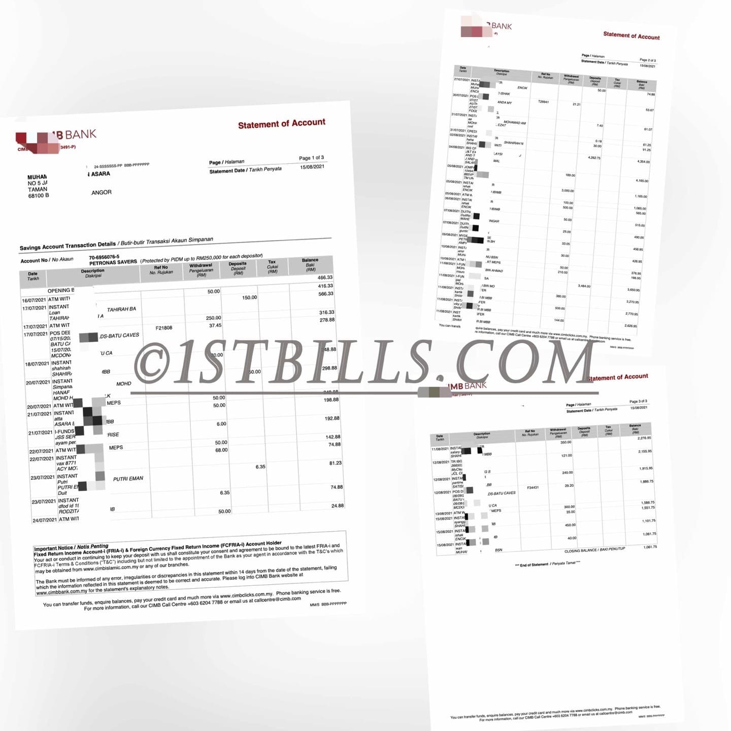 东南亚 马来西亚银行账单 Malaysia CIMB Bank Statement 马来西亚地址证明pdf
