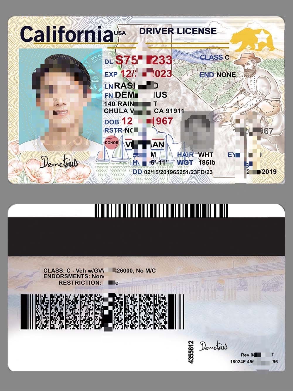 美国加利福利亚州新版驾驶证/驾照PSD模板USA California DL PSD（V4版）