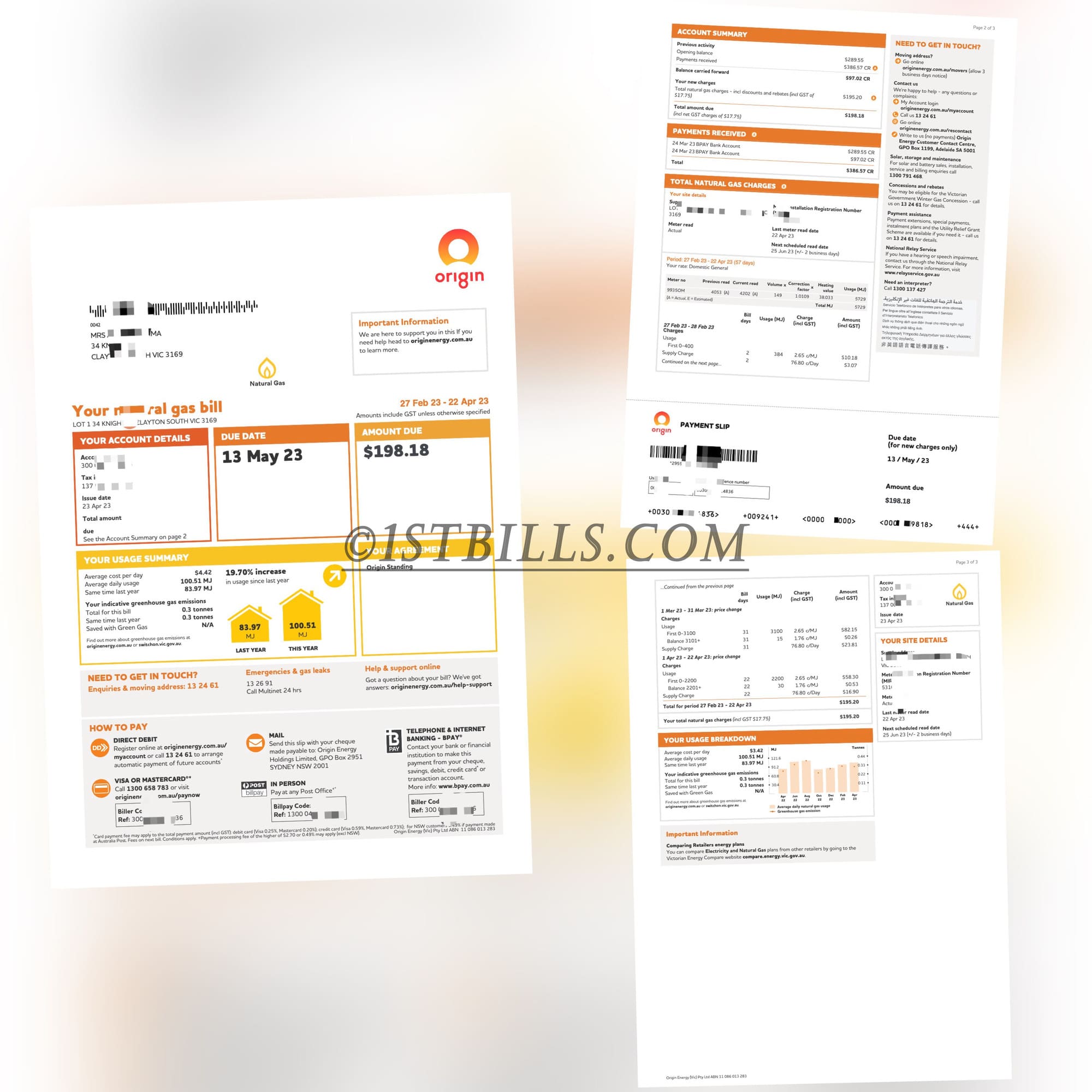 澳大利亚地址证明 燃气账单 Proof of Australian Address Origin Energy Gas Bill