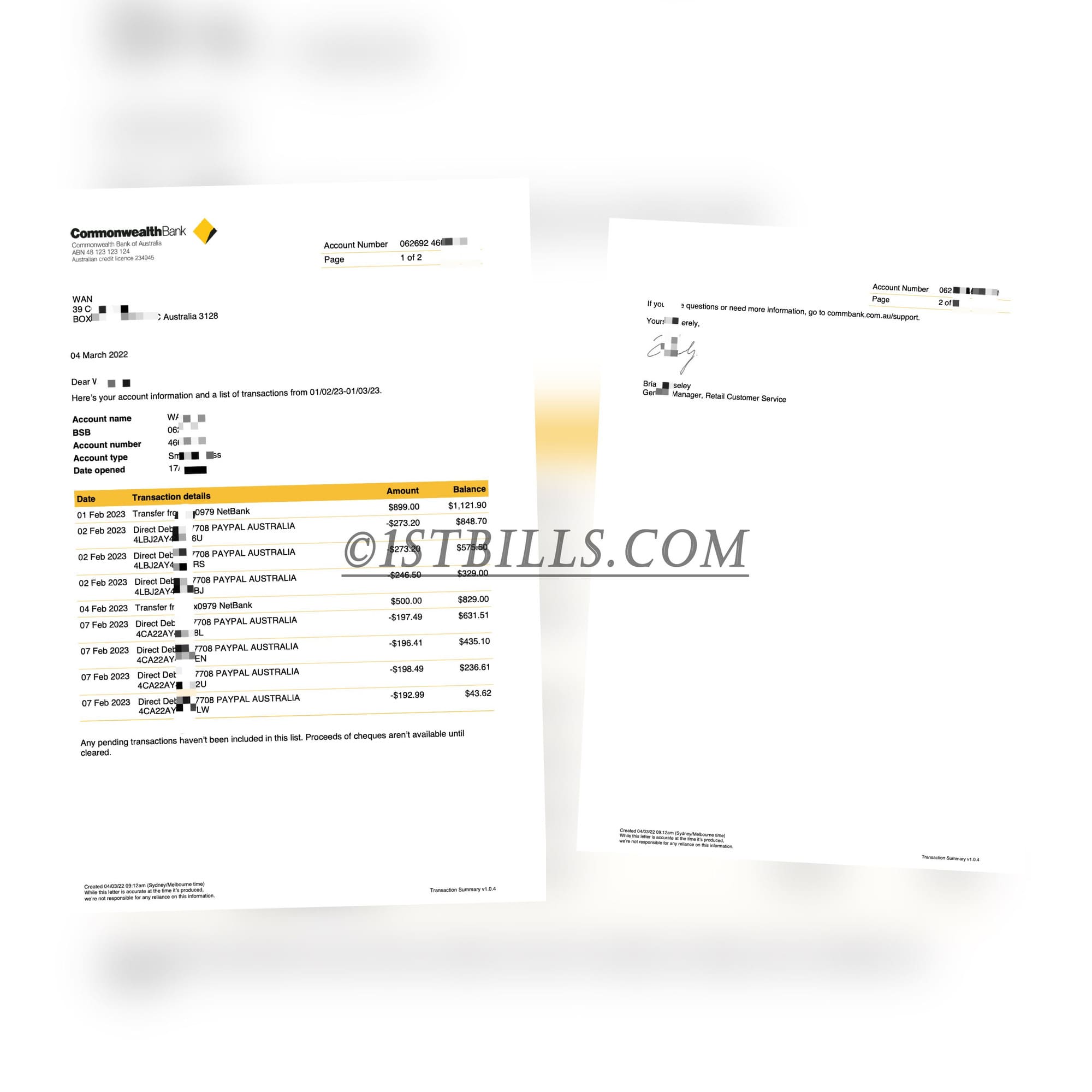 澳大利亚联邦银行账单 地址证明 Australia Proof of Address Commonwealth Bank