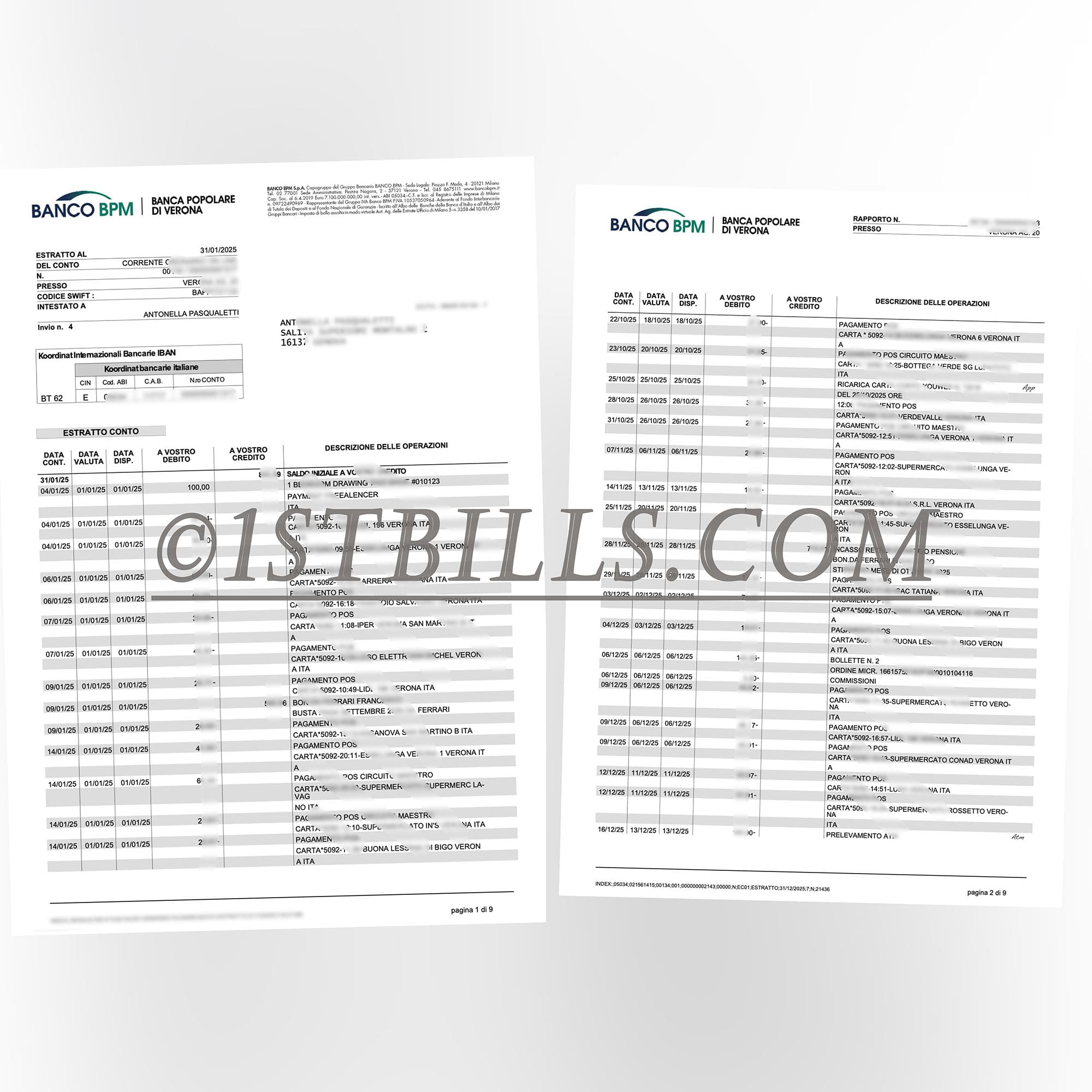 意大利BPM银行（Banco BPM SpA）银行对账单流水地址证明 Italian bank statement BPM bank (Banco BPM SpA) bank statement address proof