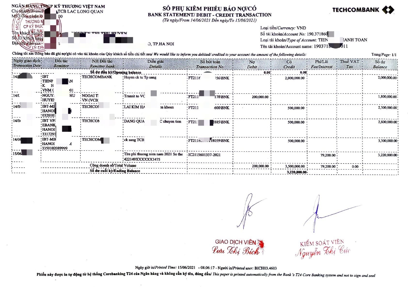 东南亚|越南 Vietnam Techcombank Statement 银行账单/KYC地址证明pdf